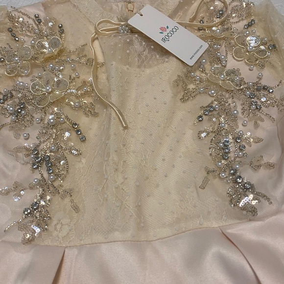 Vintage Elegant Cream Floral Embellished Prom Dress - Picture 7 of 11